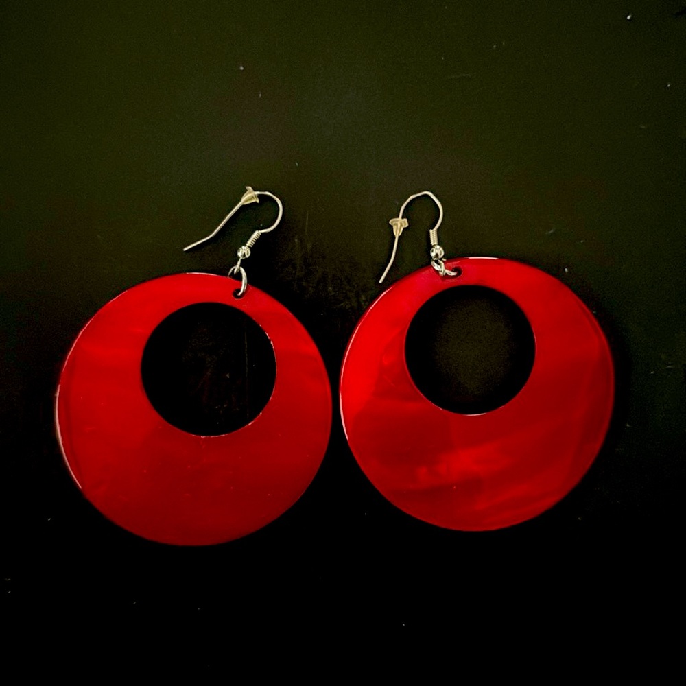 Red circle earrings